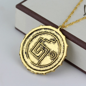 Collana con Moneta in Lega Metallica Dorata Anticata, Perfetta per Cosplay Pirati dei Caraibi, Aztechi, Teschi, Fantasy - MONETA, Piccola - Product Image 2