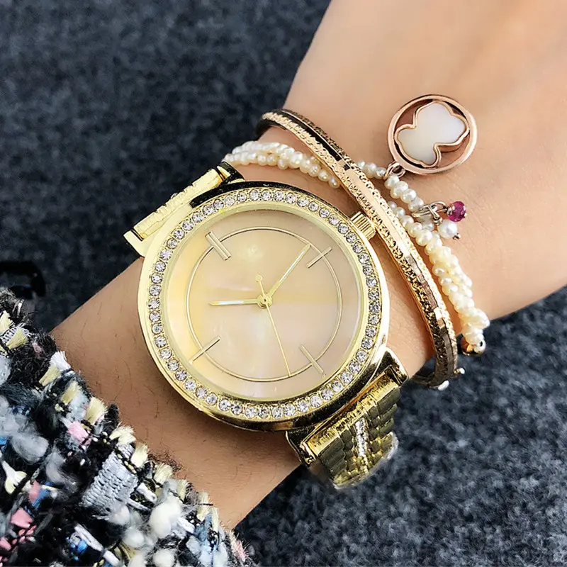 時計と時計セットパール腕時計agujas de relojゴールド腕時計ダイヤモンド付きODMサービスファッションカジュアルレディースウォッチ