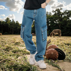 Jean cargo en denim délavé pour homme, taille mi-haute, coupe bootcut, style vintage américain, décontracté, polyvalent, pour l'extérieur, Hip Hop, Nouvelle collection été-hiver 2025 - Product Image 2