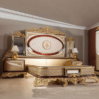 Lit royal antique en bois massif sur mesure avec sculpture en feuille d'or design traditionnel de style européen pour meubles de chambre d'hôtel