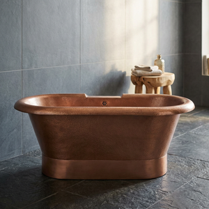 Baignoire ovale autoportante en cuivre, baril de bain métallique durable sans couvercle, baignoire de luxe pour adultes, artisanat indien marron - Product Image 1