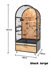Volière de luxe pour grands perroquets, style villa, cage à oiseaux avec structure en fer et bois, gain de place, panneaux en verre anti-éclaboussures, montage facile, pour intérieur - Product Image 4