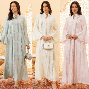 Robe de luxe pour <span class=keywords><strong>femmes</strong></span> musulmanes au printemps et en automne, robe élégante brodée à imprimé numérique, vêtements islamiques simples - Product Image 3