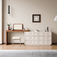 Coiffeuse à rabat en bois massif avec miroir intégré et tiroirs, style mi-saison, pour chambre principale