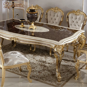 Elegante Juego de <span class=keywords><strong>Comedor</strong></span> de Diseño Turco de Lujo, Mesa de Madera Tallada Dorada con Vitrina y Espejo Buffet para Sala de Estar - Product Image 4