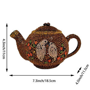 Bolso de mano romántico para mujer con diseño de tetera y diamantes de imitación, cartera de noche con cristales y pájaros bonitos, bolso vintage para cócteles y citas. - Product Image 2