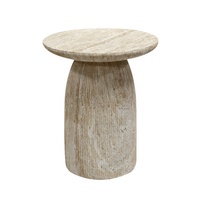 Table basse beige cannelée en faux travertin, table d'appoint moderne en imitation pierre de grotte à coins arrondis pour salon