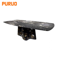 Table à manger transformable Puruo de luxe, base en acier noir, élégante et moderne, pour la maison, l'appartement, meubles multifonctionnels