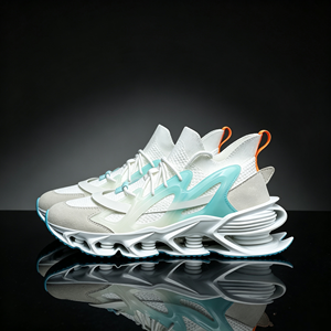 Men's Fashion Chunky Blade Sole Sneakers White/Light Blue/<strong>Orange</strong> Fly Knit Breathable Lightweight EVA Walking Shoes - Product Image 3
