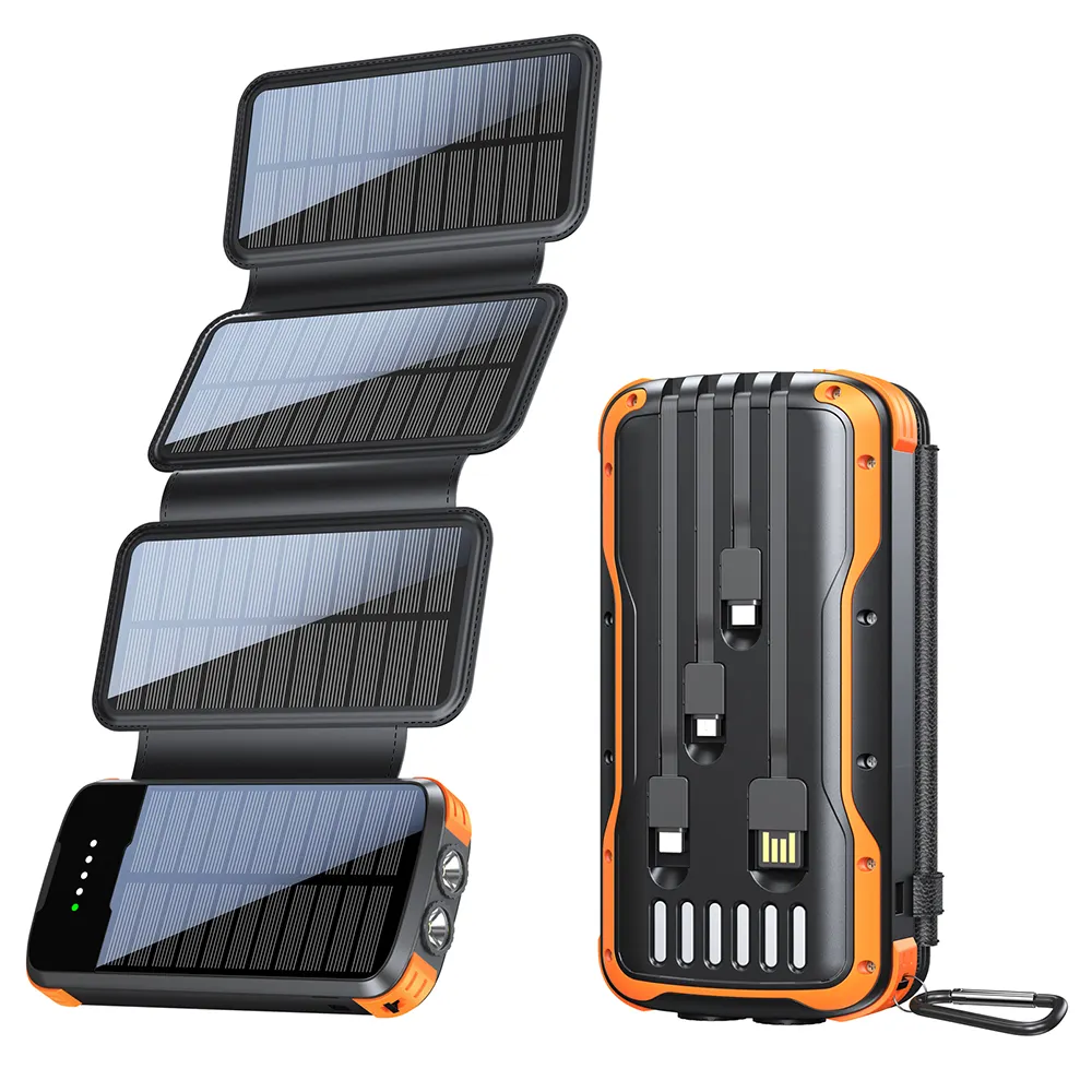 2024 Best Verkopende Producten 4 Panelen Op Zonne-Energie Grote Capaciteit 20000Mah Draagbare Waterdichte Smartphone Oplader Solar Powerbank