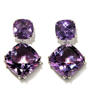 Modern <b>Purple</b> Gemstone Drop Earrings <b>Cushion</b> Cut Geometric Design Claw Setting Women's Fashion Jewelry Party Wear - Product Image 1