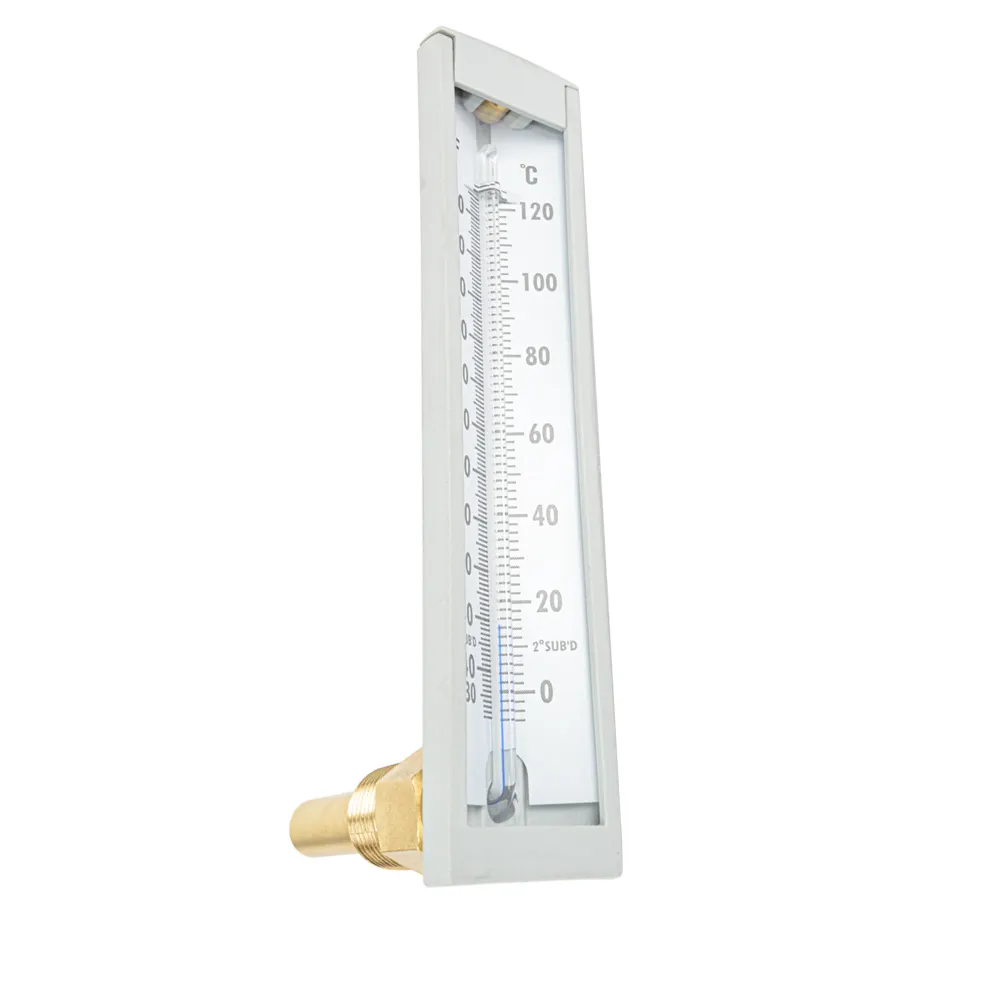 Glazen Buis Messing Rechte Hoek Stam Temperatuur Meten Plastic Geval Industriële Thermometer