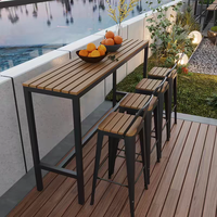 Ensemble de mobilier de café moderne résistant aux intempéries, anti-corrosion, résistant aux UV, en bois plastique long, table de bar de jardin, patio extérieur