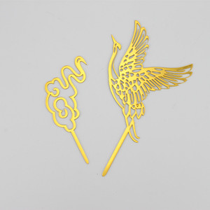 Golden Crane And Auspicious Clouds Cake Decoration Insert For Birthday Reusable Plastic Die Cutting 3 Pack - Product Image 1