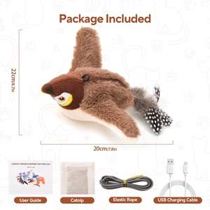 2025 nuevo juguete de pájaro aleteo de peluche recargable eléctrico inteligente para gatos juguete interactivo de Gorrión activado por tacto para gatos - Product Image 4