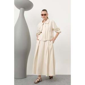 Ensemble jupe tissée pour femme, kaki clair, 14315TKS, design avec fermeture éclair discrète - Product Image 6