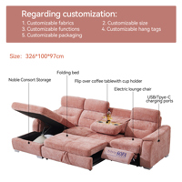 Canapé-lit sectionnel moderne de luxe en tissu rose avec fauteuil inclinable électrique, rangement et plateau porte-gobelets escamotable pour salon