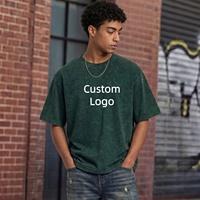 Kaos Pria Harga Terjangkau 100% Katun Warna Solid Desain Polos Vintage Washed O-Neck Kerah Rib Lengan Pendek Longgar