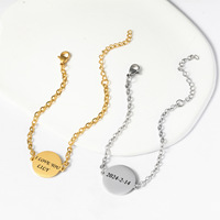 Breloques vierges personnalisables à graver, plaqué or 18 carats, en argent ou acier inoxydable, avec breloque disque pièce minimaliste à maillons de chaîne, pour bracelet tendance