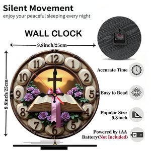 Round Wooden Wall <b>Clock</b> 25Cm Silent Quartz <b>Movement</b> For Home Bedroom Office Decor - Product Image 2
