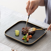 Assiette à salade carrée en porcelaine noire mate de style américain, vaisselle durable pour la maison et les hôtels, 6 à 10 pouces