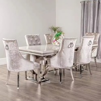 Ensemble de table à manger moderne en acier inoxydable - Table à manger de luxe avec plateau en marbre et chaises, meubles élégants pour la maison et le salon