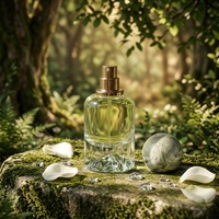 Flacon de parfum rond en verre de luxe de 30 ml, 50 ml, 100 ml avec couvercle en marbre et base en forme de montagne, flacon de parfum unique avec bouchon