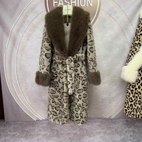 Manteau long en fourrure imitée de vison et de renard, à imprimé léopard de luxe, populaire, avec col en fourrure volumineux, amincissant la taille