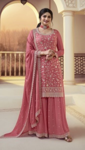 Matériau semi-cousu Palazzo Salwar Kameez avec séquence de travail Palazzo costume femmes fête mariage porter au fournisseur en gros - Product Image 6
