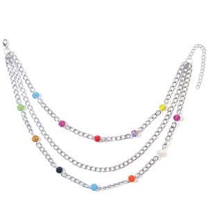 Collar en capas con múltiples cadenas, cuentas de colores, aleación de zinc, joyería de fiesta para mujer - Product Image 5