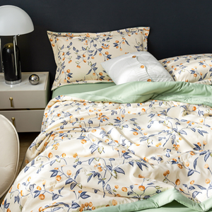 Set Copripiumino Estivo Rinfrescante in Cotone <span class=keywords><strong>Lino</strong></span> e Fibra <span class=keywords><strong>di</strong></span> Soia con Motivo Floreale a Doppio Strato, Classe A, 4 Pezzi - Product Image 3