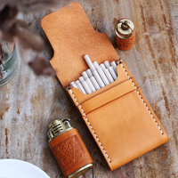 Étui à cigarettes portable en cuir véritable classique avec motif de feux d'artifice, couvercle en bois, beige, écologique, style tendance, excellent cadeau
