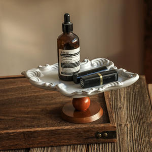 Plateau à gâteau au design unique et de forme spéciale, plateau à fruits et en-cas en bois, plateau à en-cas en céramique décoratif - Product Image 3