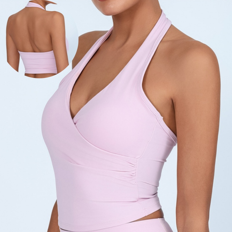 Aoyema Women's Breathable sleeveless Gym Fitness Vest Bare Back Padded Top Halter V-Neck Cross-Border Yoga bra for Sports Wear