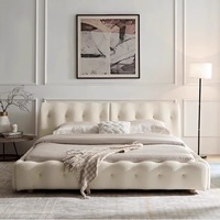 Lit double en tissu tricoté Rochburg, style italien minimaliste moderne, luxe léger, pour chambre principale, couleur crème, lit de villa, origine Chine
