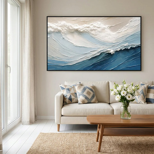 Pintura al Óleo Moderna Azul y Blanca con Textura Ondulada Minimalista, Arte Decorativo en Lienzo, Paisaje Marino Abstracto, Naturaleza Muerta, Cuadro para Colgar - Product Image 5