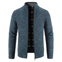 Herbst Winter Herren Rollkragen-Strickjacke mit Reißverschluss Melange-Strick Karo-Futter Lässiger Vintage Langarm-Strickpullover Klassisch