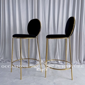 Wedding Golden Stainless Steel Bar <strong>Chair</strong> with Black <strong>Velvet</strong> Cushion High <strong>Cocktail</strong> Events Furniture Barstools - Product Image 1