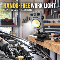 Wiederaufladbare COB-LED-Arbeitsleuchte 6000K Weiß 500lm 800lm Freihändige Clip-Rotationslampe für Autoreparatur und Werkstatt