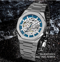 Montre de luxe pour hommes vente en gros à bas quantité minimale de commande personnalisé de haute qualité squelette automatique mécanique montre-bracelet hommes montre avec logo
