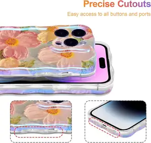 Capa protetora de TPU para o iphone 15 Pro Max, capa retrô colorida com pintura a óleo e flores estampadas, brilhante e fofa, capa protetora para o iphone 14 13 12