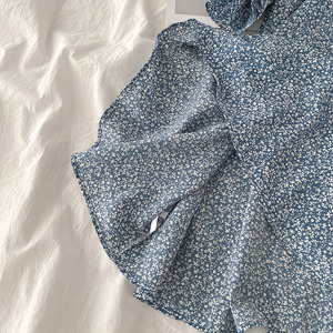 Vestido Midi de Manga Larga con Estampado Floral, Azul, Talla Única, Cintura Alta, Elegante, Casual, para el Trabajo - Product Image 4
