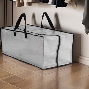 Sacs fourre-tout mobiles transparents tissés en PP clair avec couvercle anti-poussière à fermeture éclair pour utilisation dans la garde-robe pour le stockage des vêtements - Product Image 1