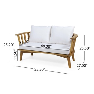 Canapé d'extérieur 2 places en <span class=keywords><strong>bois</strong></span> d'acacia avec coussins, lit de <span class=keywords><strong>jardin</strong></span> à lattes ouvertes, finition teck résistante aux intempéries - Product Image 6