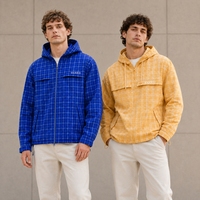 Fabricant de vestes YM, veste en nylon à fermeture éclair personnalisée, imperméable, entièrement à motifs écossais, veste pull-over coupe-vent à capuche pour hommes
