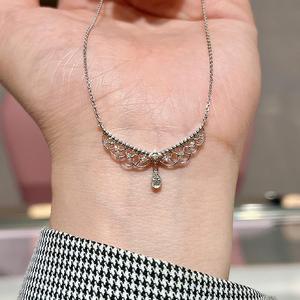 Collar con Colgante de Anillo de Plata de Ley S925 con Lazo de Princesa y Diamantes, Corona de Flores de Diamantes Brillantes, Dulce y Delicado, Estilo Hada - Product Image 3