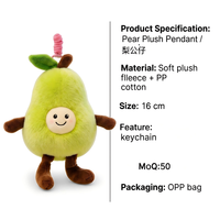 Porte-clés personnalisable en peluche super douce en forme de poire de dessin animé, vente en gros