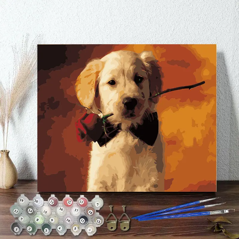 Personalized natural world canvas oil painting puppy cat kids colo fill digital paint by numbers cute animals