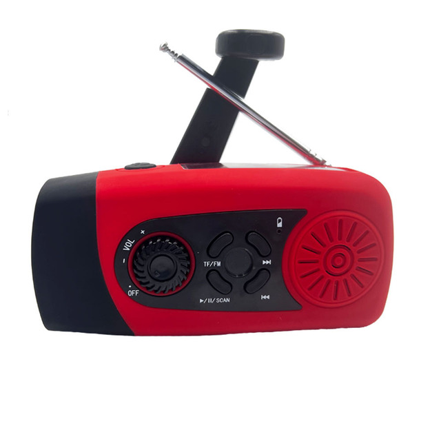 Solar Powered Hand Crank Rechargeable FM Radio with TF Card Slot & MP3 Player Plastic Material Portable Power Bank