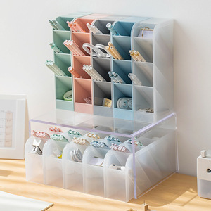 Multifunctional Desktop Storage Box With Four Compartments Slanted Pen Holder Plastic Organizer For Office Desk Use - Product Image 1